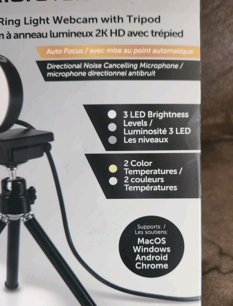 Aluratek LIVE 2K HD Ring Light Webcam with Tripod
