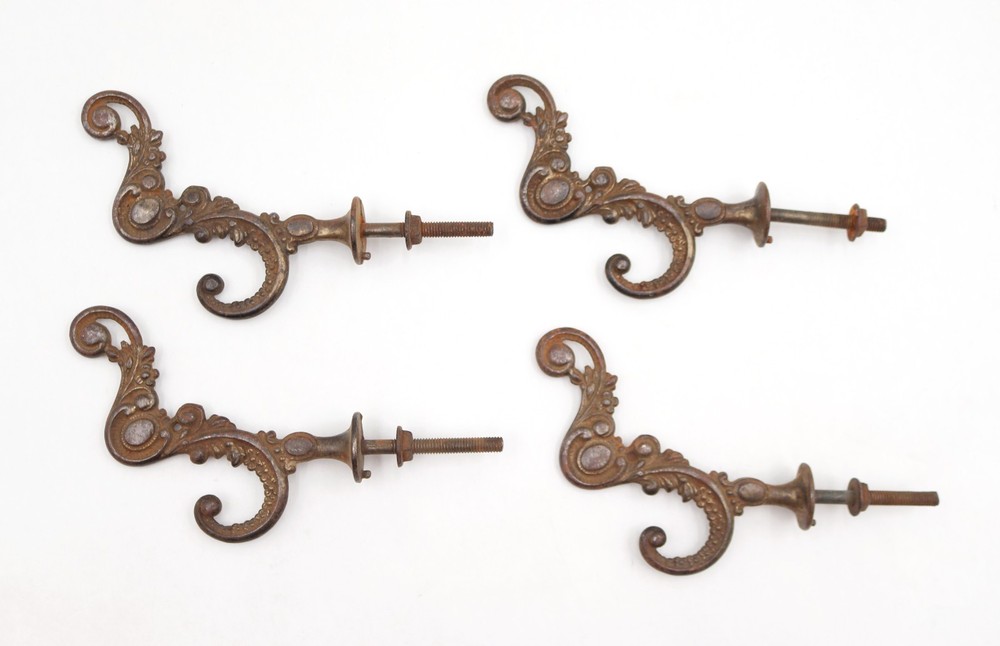 Antique Victorian Brass Plated Cast Iron Hall Tree Hook Set
