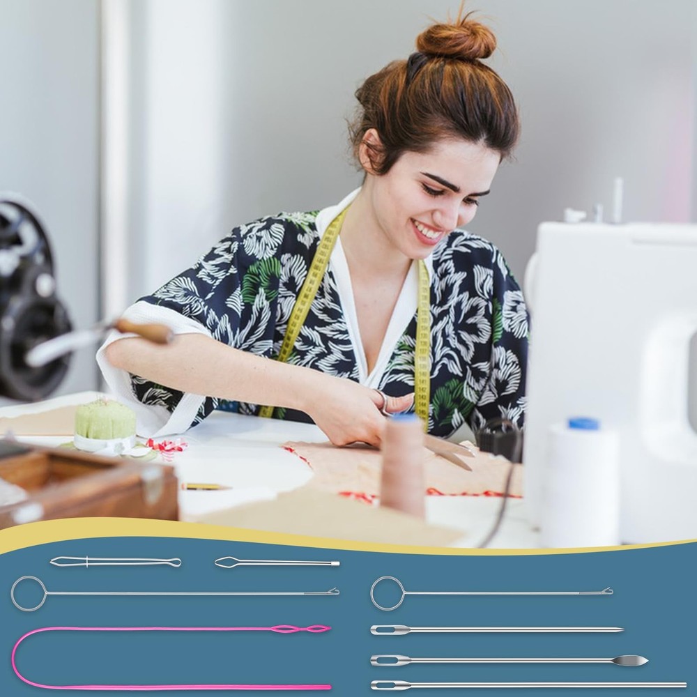 Drawstring Threader Tool Set, Stainless Steel Sewing Loop Turner Hooks with