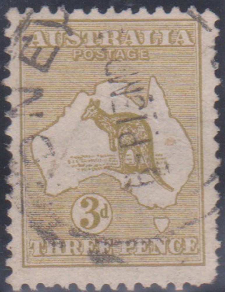 (F236-101) 1913 AU 3d olive Kangaroo stamp (CZ)