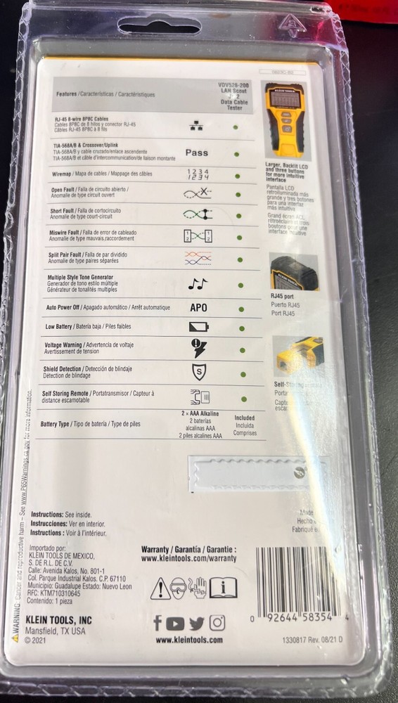 Klein Tools LAN Scout Jr. 2 Data Cable Tester VDV526-200 3544