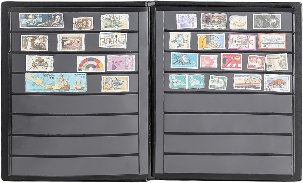 Stamp Albums 160 Pockets - Stockbooks with 30X197Mm Sleeves, 10 Double Sided Bla