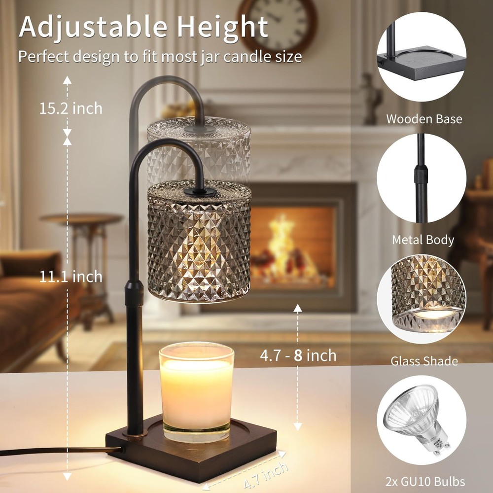 YAYIT Candle Warmer Lamp with Timer Dimmer Adjustable Height, Black