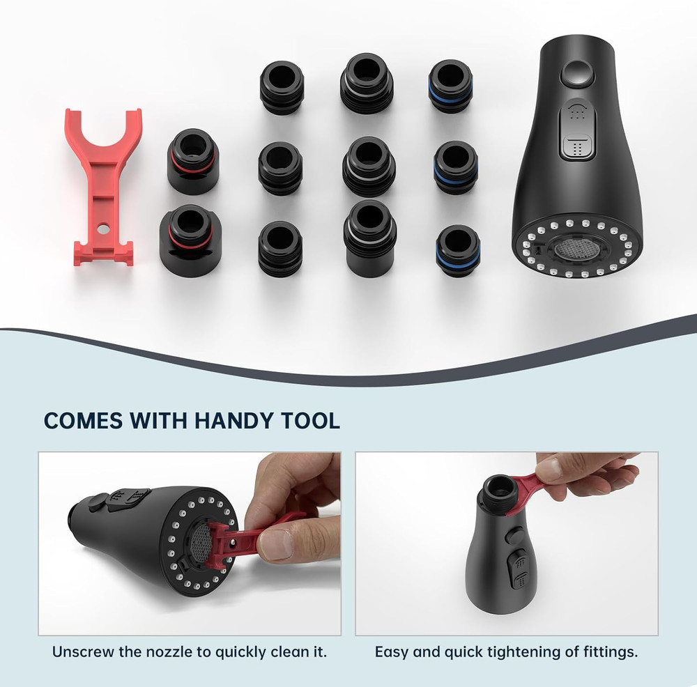 Pull down Kitchen Faucet Head Replacement - 3 Modes with 11 Adapters - down Spra