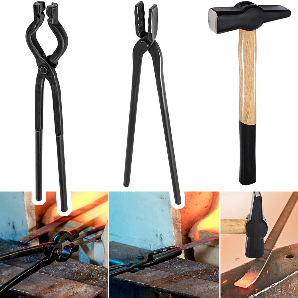 Beginner Knife Making Blacksmith Tongs Hammer Tools Set Bladesmith Anvil Forge