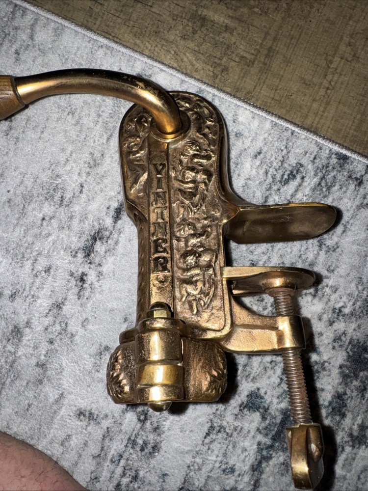 Vintner Brass Wine Bottle Opener Solid Table Mount Corkscrew Cork Cherub Design
