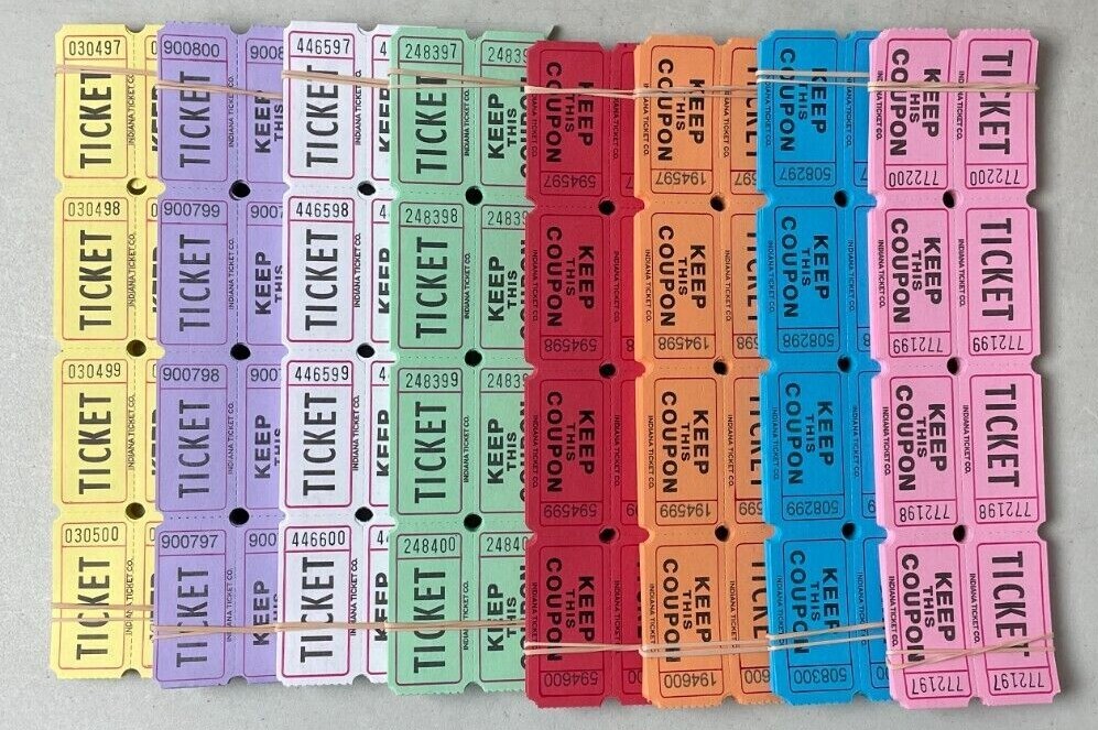 Raffle Tickets 100 Double Stub 50/50 Split the Pot Fund Raiser Folded as Picture