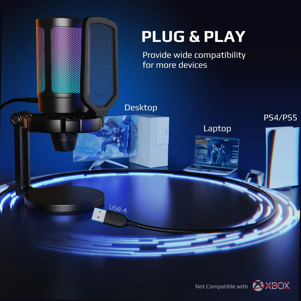 Gaming Streaming USB Condenser Microphone Computer, Console, PS5 Plug-and-Play