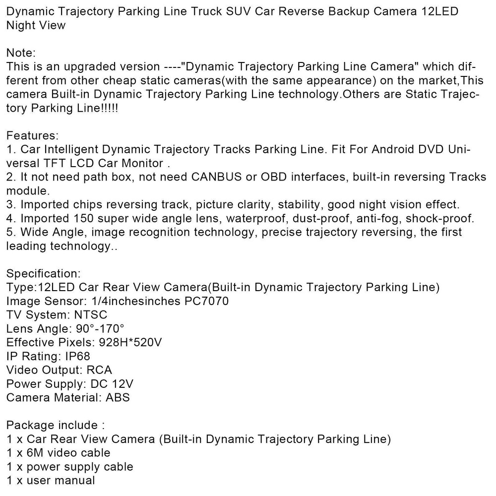 Dynamic Trajectory Parking Line Truck Car Reverse Backup Camera Night View YU