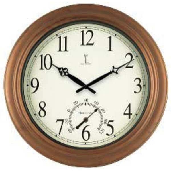 18" Analog Thermometer Wall Clock, Brown, 50314A2