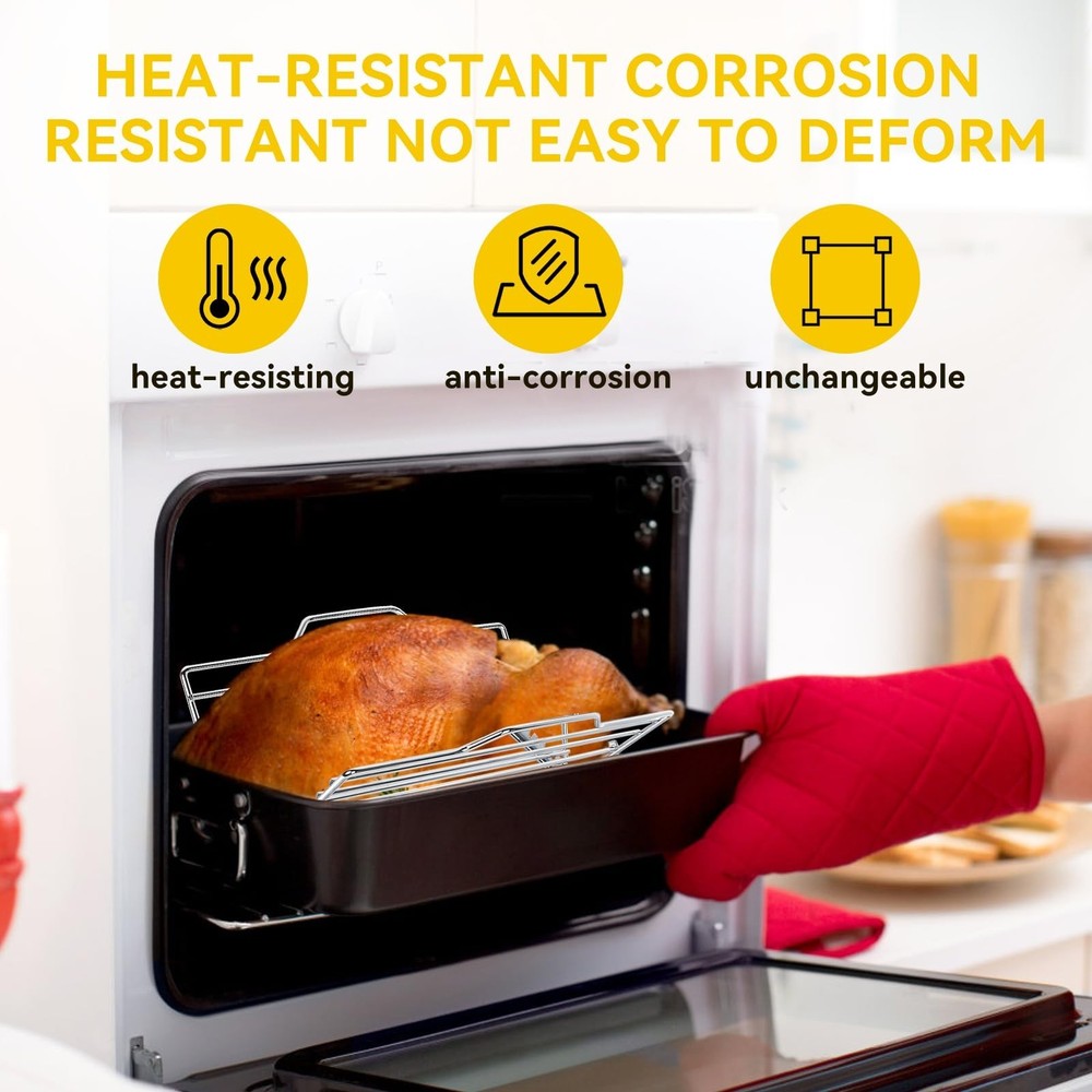 Multi-Purpose Adjustable Roasting Rack Turkey Roaster Set - Complete with V-S...