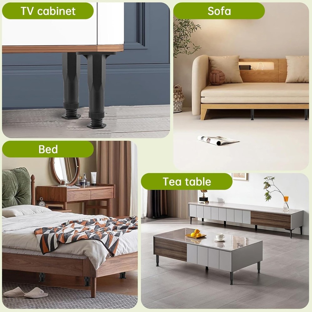 Durable Non-Scratch Plastic Bed Support Legs, Adjustable 8.3-14.5 Inches