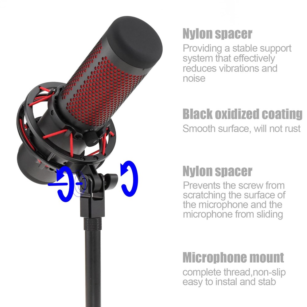 Microphone Mount Adapter for Hyperx Quadcast with 3/8" or 1/4" Screw Black