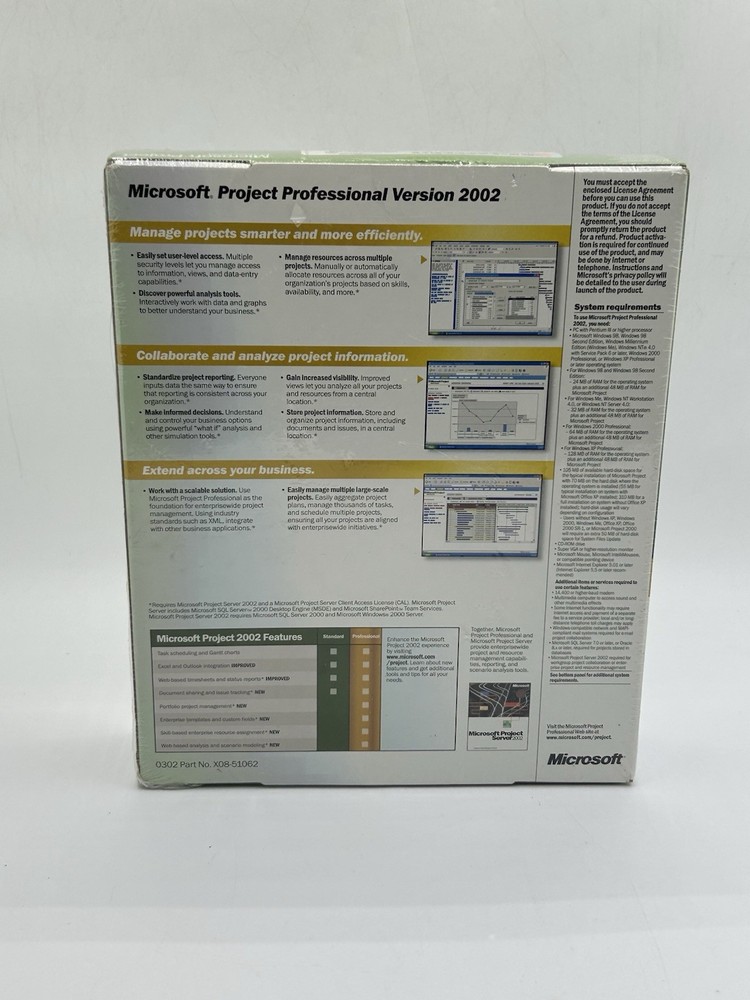 Microsoft Project Professional 2002 NEW SEALED with Permanent License