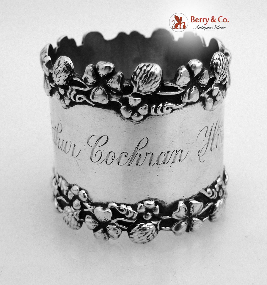 Clover Napkin Ring Sterling Silver 1890 Inscribed