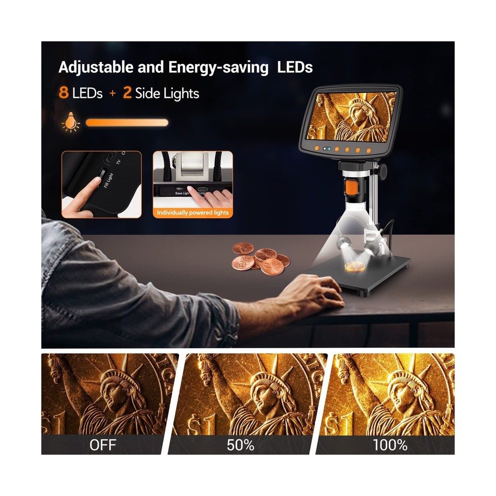 Digital Microscope with 7" LCD Screen,1500X Magnification Soldering Microscop...