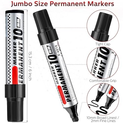48 Pcs Jumbo Size Permanent Markers Bulk Waterproof Chisel Tip Marker Black