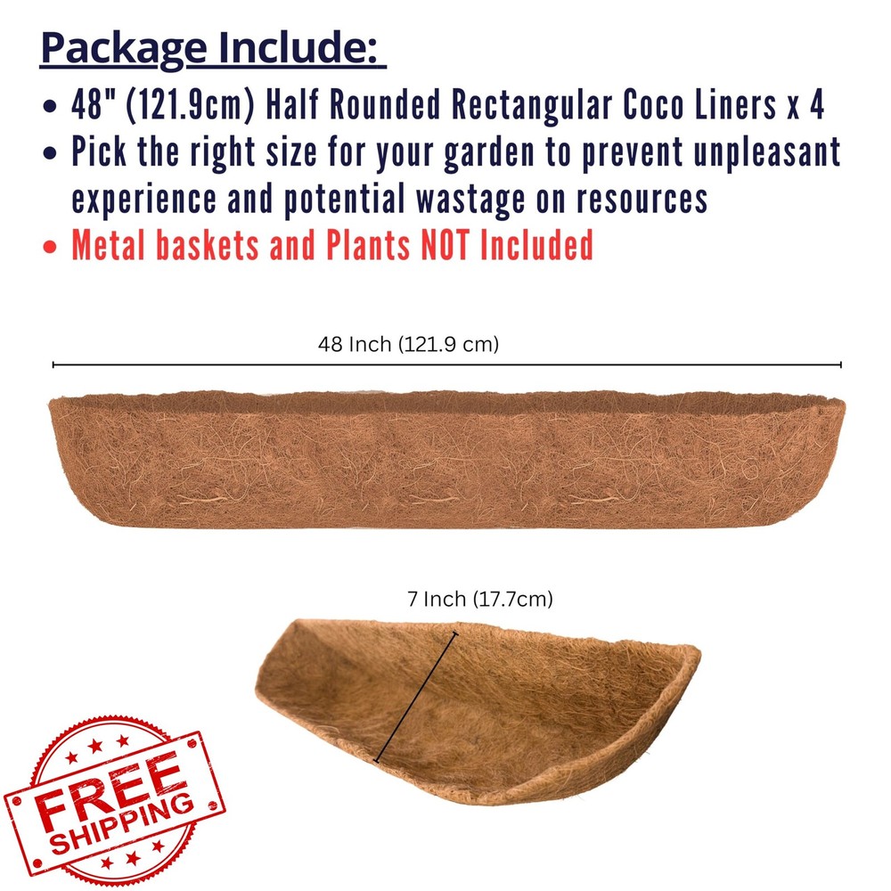 LaLaGreen 48" 4pk Trough Coco Liners, Rectangular Planter Liner