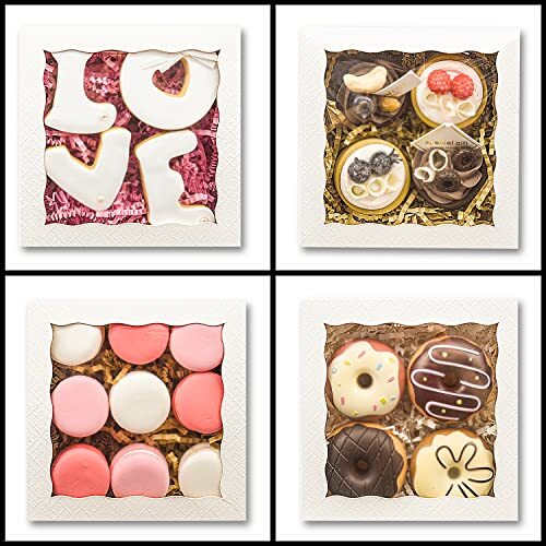 50pcs 5x5x2 Inch Cookie Boxes with Window White Bakery Boxes Pastry Boxes for...