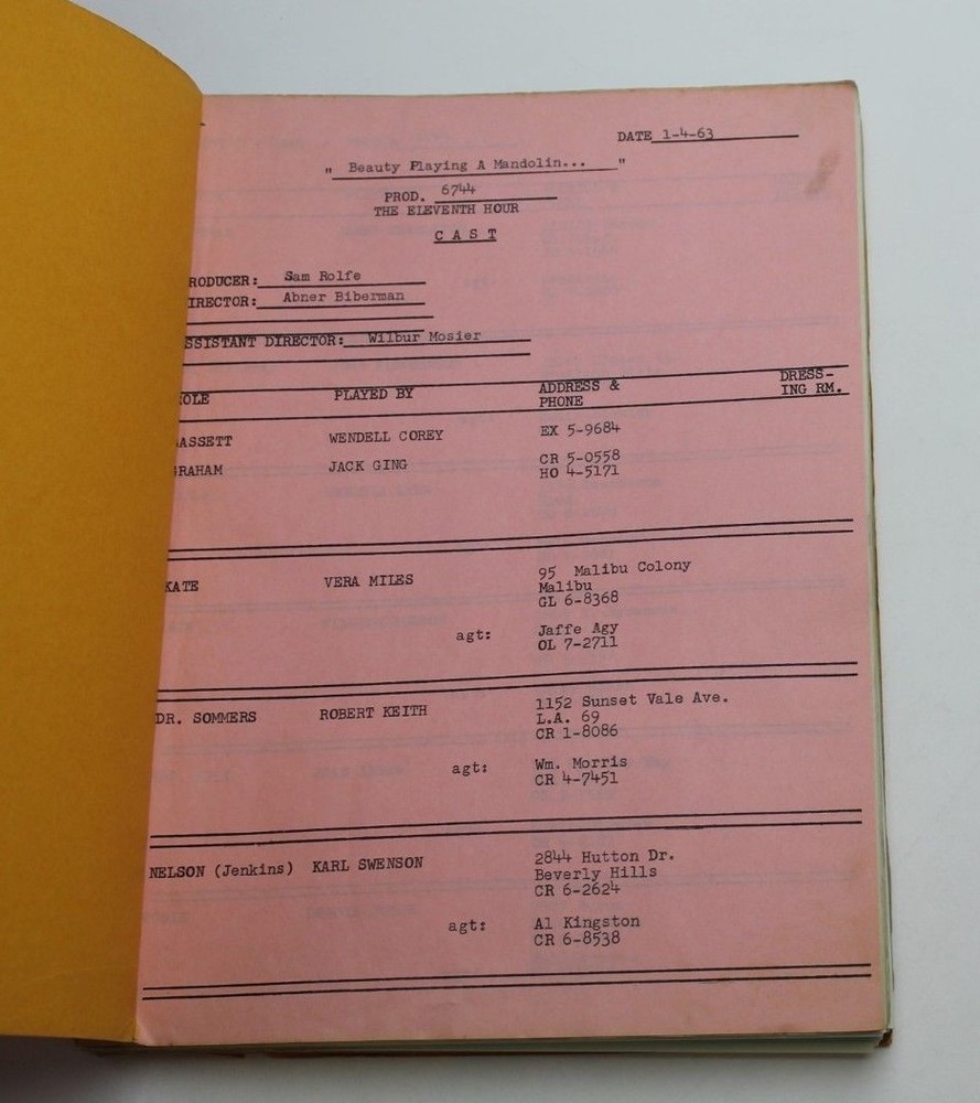 THE ELEVENTH HOUR 1962 Script Beauty Playing a Mandolin Underneath a Willow Tree