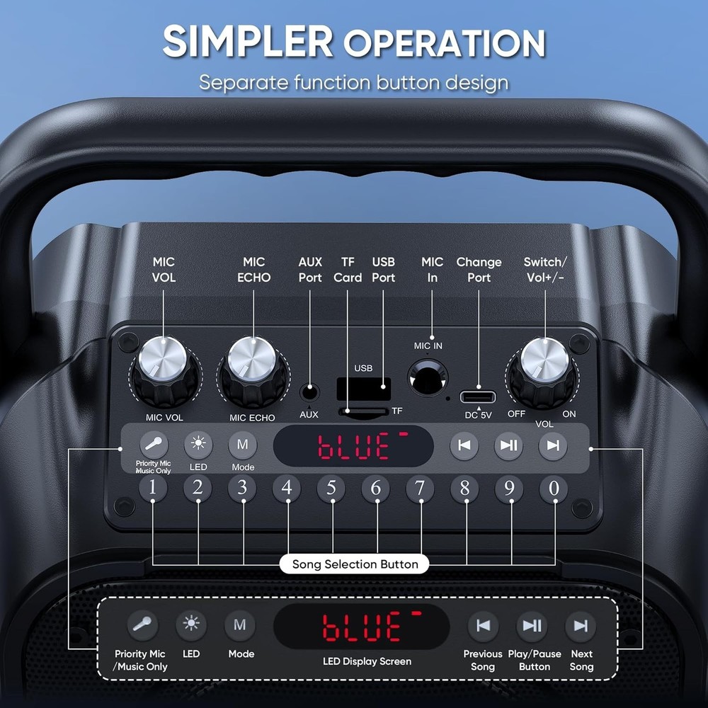 Karaoke Machine, Portable Bluetooth Speaker with 2 Wireless Microphones for A...