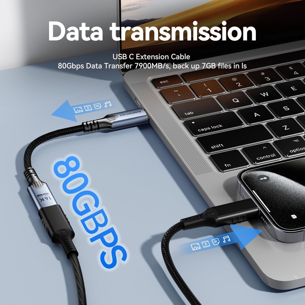 1ft/0.3M usb c to c Extension Cable Compatible with Thunderbolt 5, 1 ft