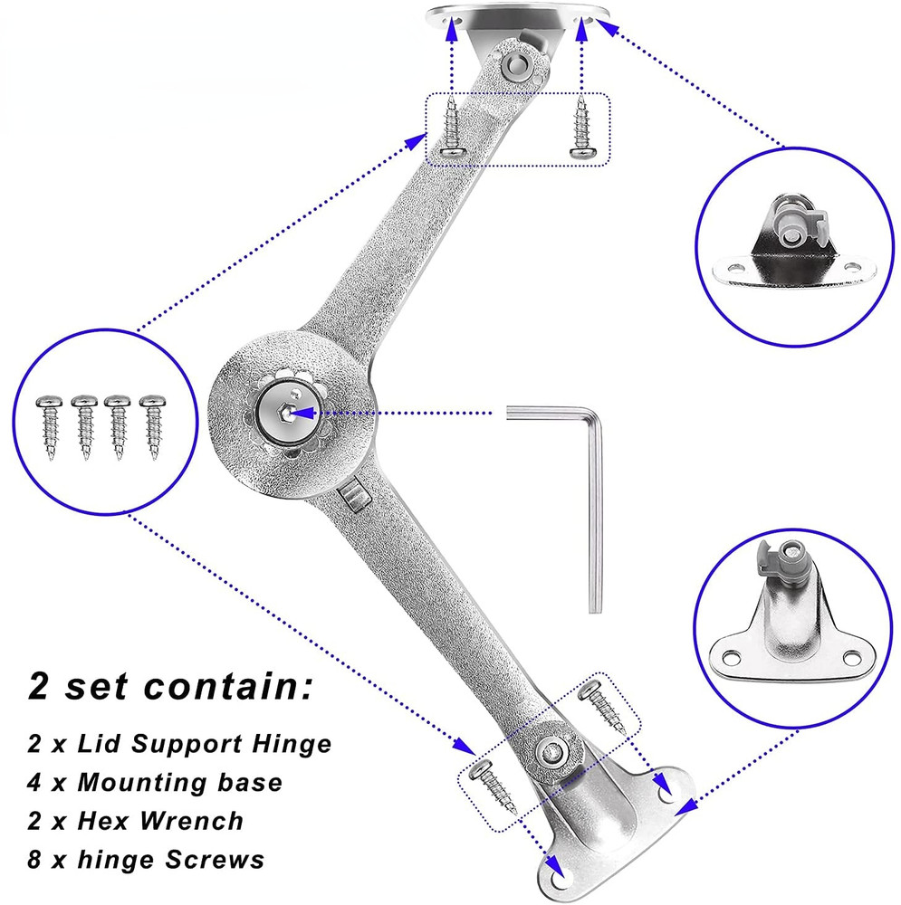 2Pcs Lid Support Hinge Random Angle Lid Stays for Cabinet Chest Toy Box