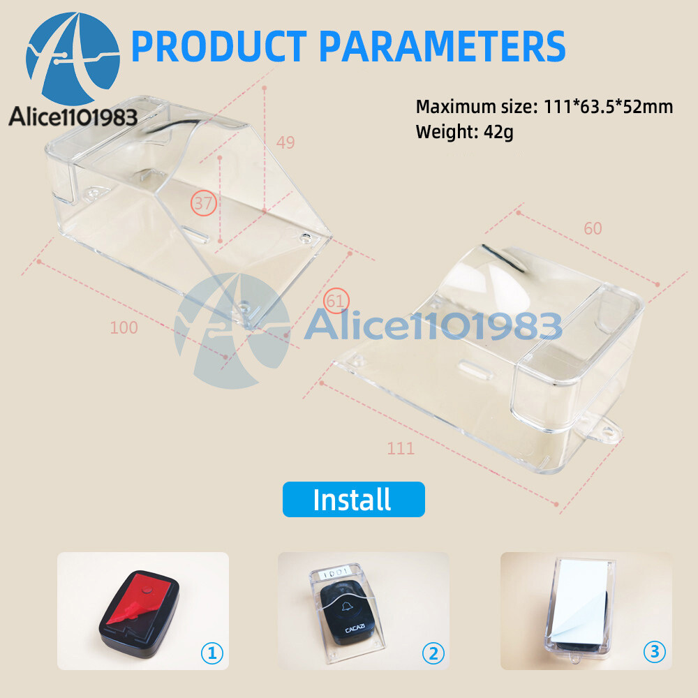 Universal Transparent Doorbell Case Waterproof Cover Rain Proof Button PC