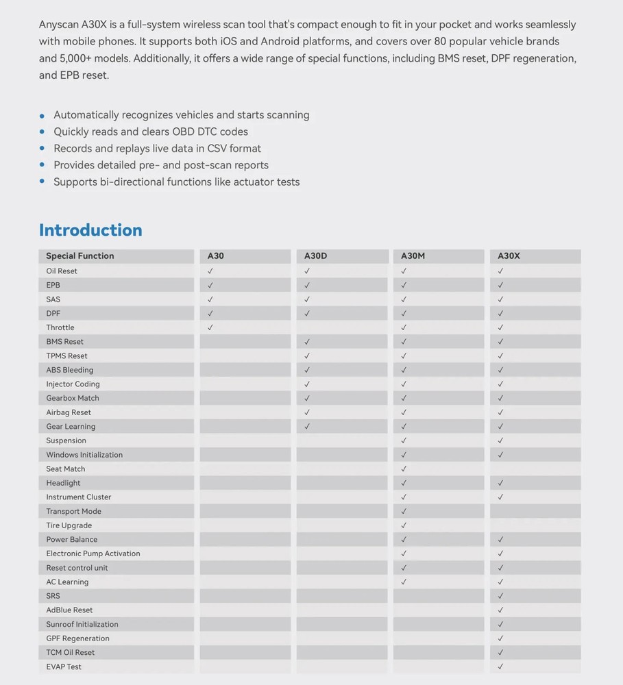 XTOOL Anyscan A30X Wireless Diagnostic OBD2 Scanner All System Scan Reader Tool