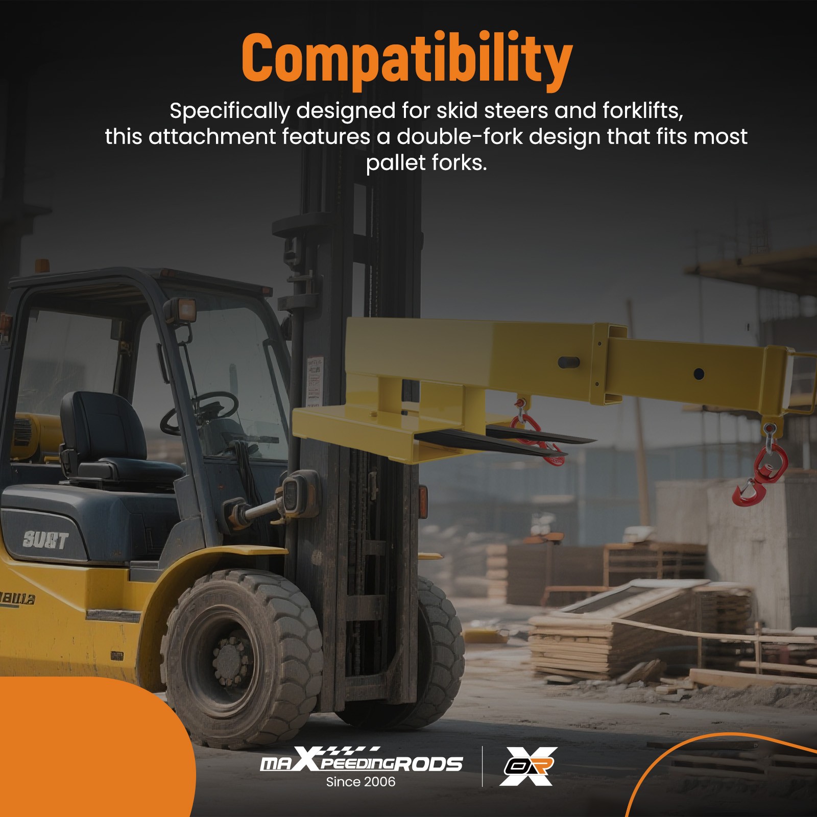 Heavy-Duty Steel Forklift Jib Boom - 47.25"-77" Adjustable Hooks Tool NEW