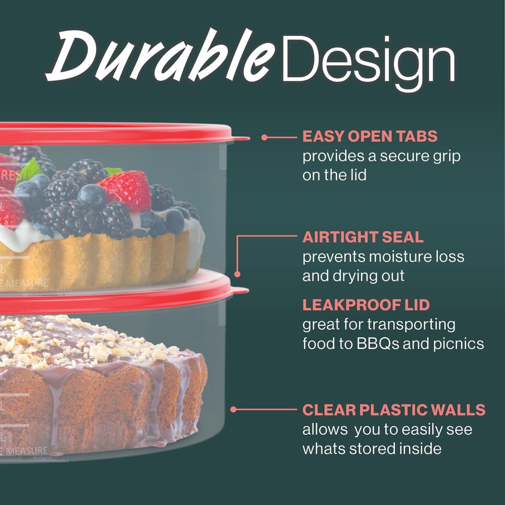 2 Pack Pie Carrier Cake Storage Container With Lid | 10.5 Large Round Plastic C