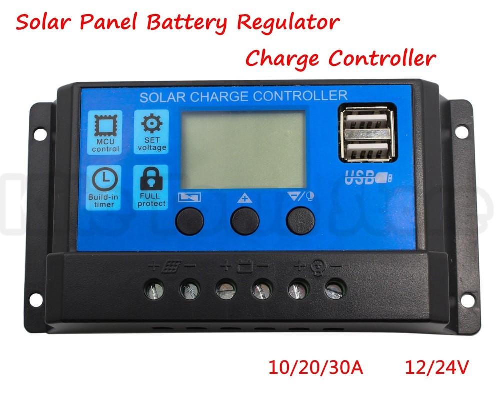 LCD Display USB Solar Panel Battery Regulator Charge Controller 10/20/30A 12/24V