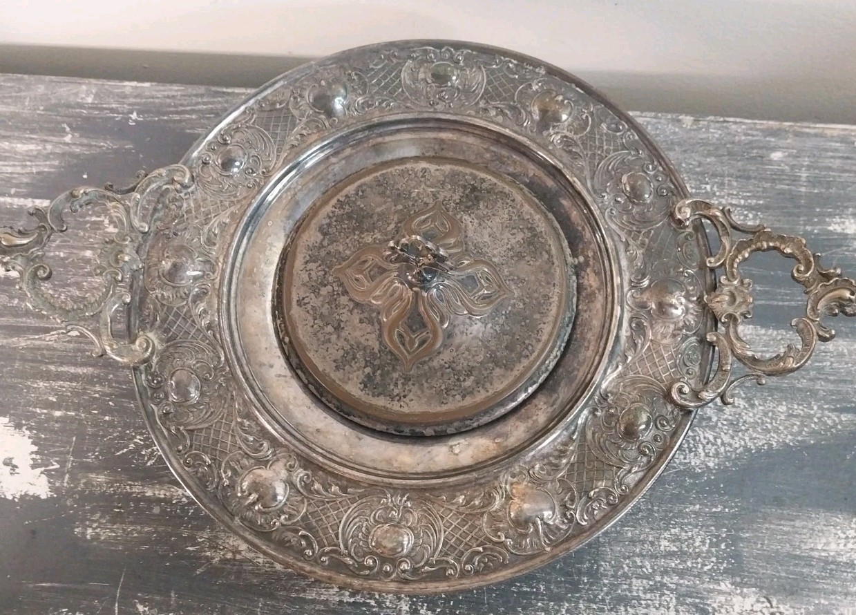 Antique Silver Plate Candy Dish W Handles