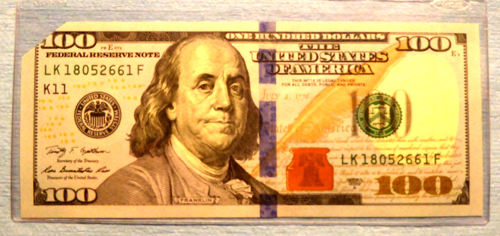 2009A $100 FRN CUTTING ERROR. Got from withdrawal into protected sleeve