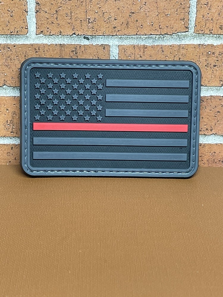 PVC Tactical Morale Patch - USA Thin Red Line Flag Patch - Firefighter Patch