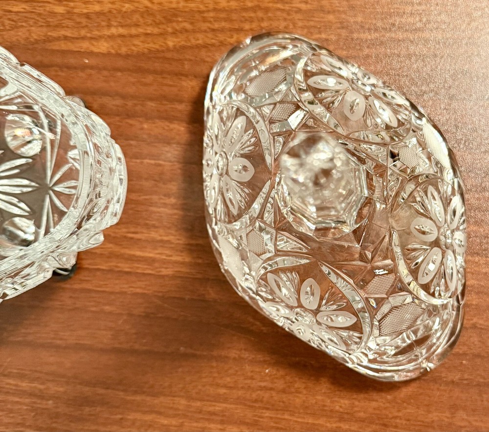 Large Heavy Etched Crystal Covered Oval Bowl/Dish