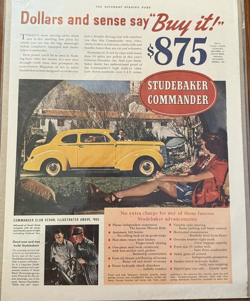 VINTAGE 1938 Studebaker Commander Advertisement Ad Coupe