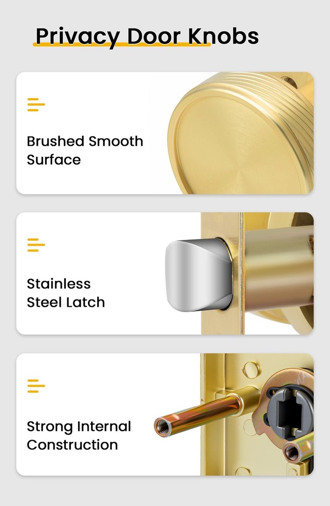 Gold Door Knobs Interior, Brushed Gold Door Knobs Square Privacy Door Knob fo...