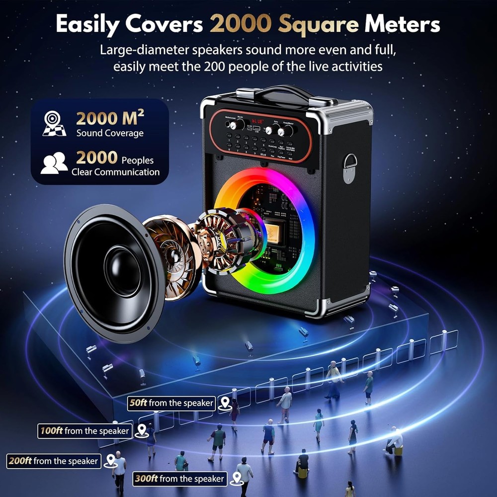 HWWR Karaoke Machine Bluetooth 5.3 2 Mics Echo TWS Black