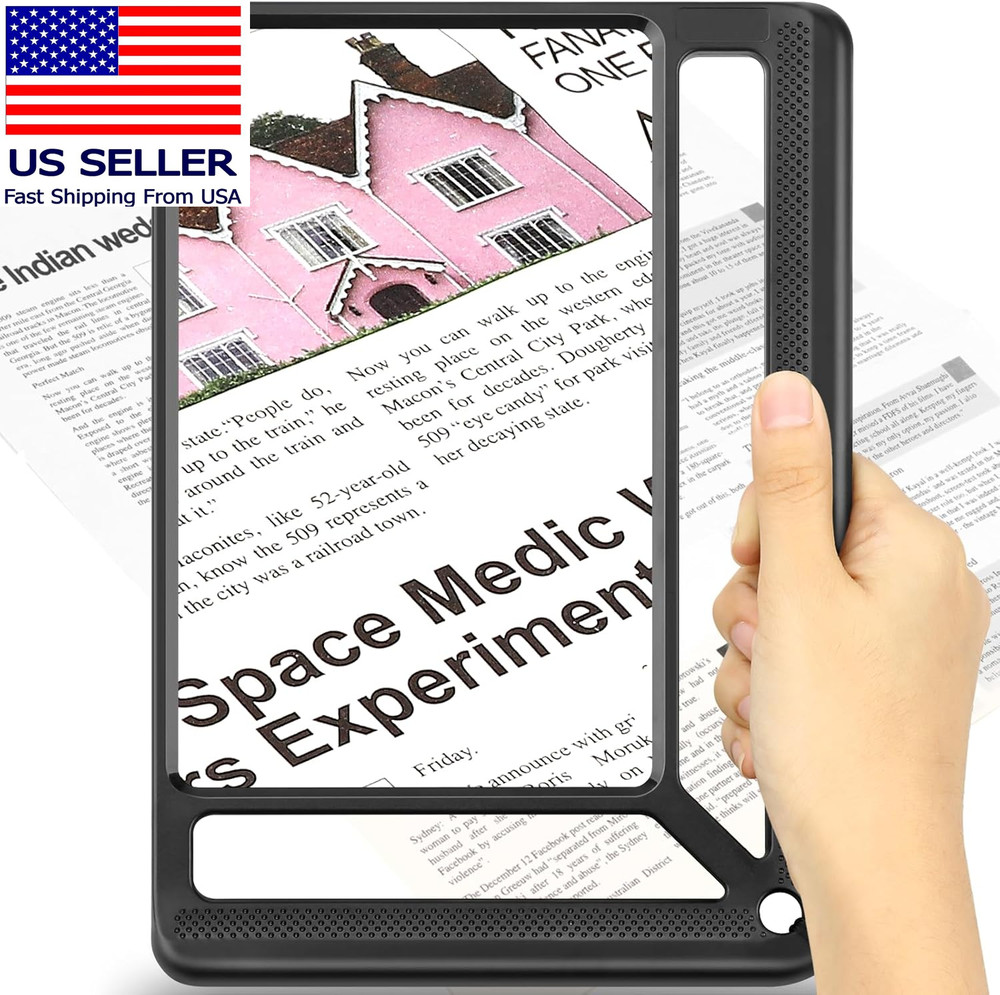 5X Full Page Magnifying Glass for Reading, Lightweight Rectangular Magnifier Pro