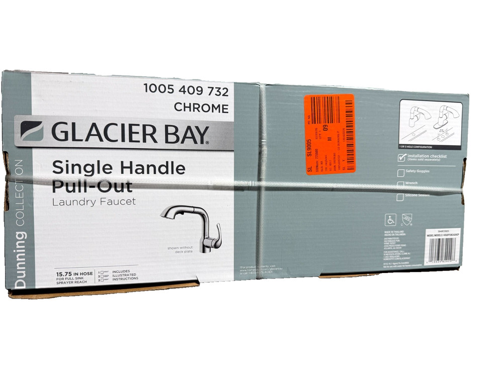 Glacier Bay Dunning 1-Handle Pull-Out Laundry Faucet Chrome Dual Spray Function