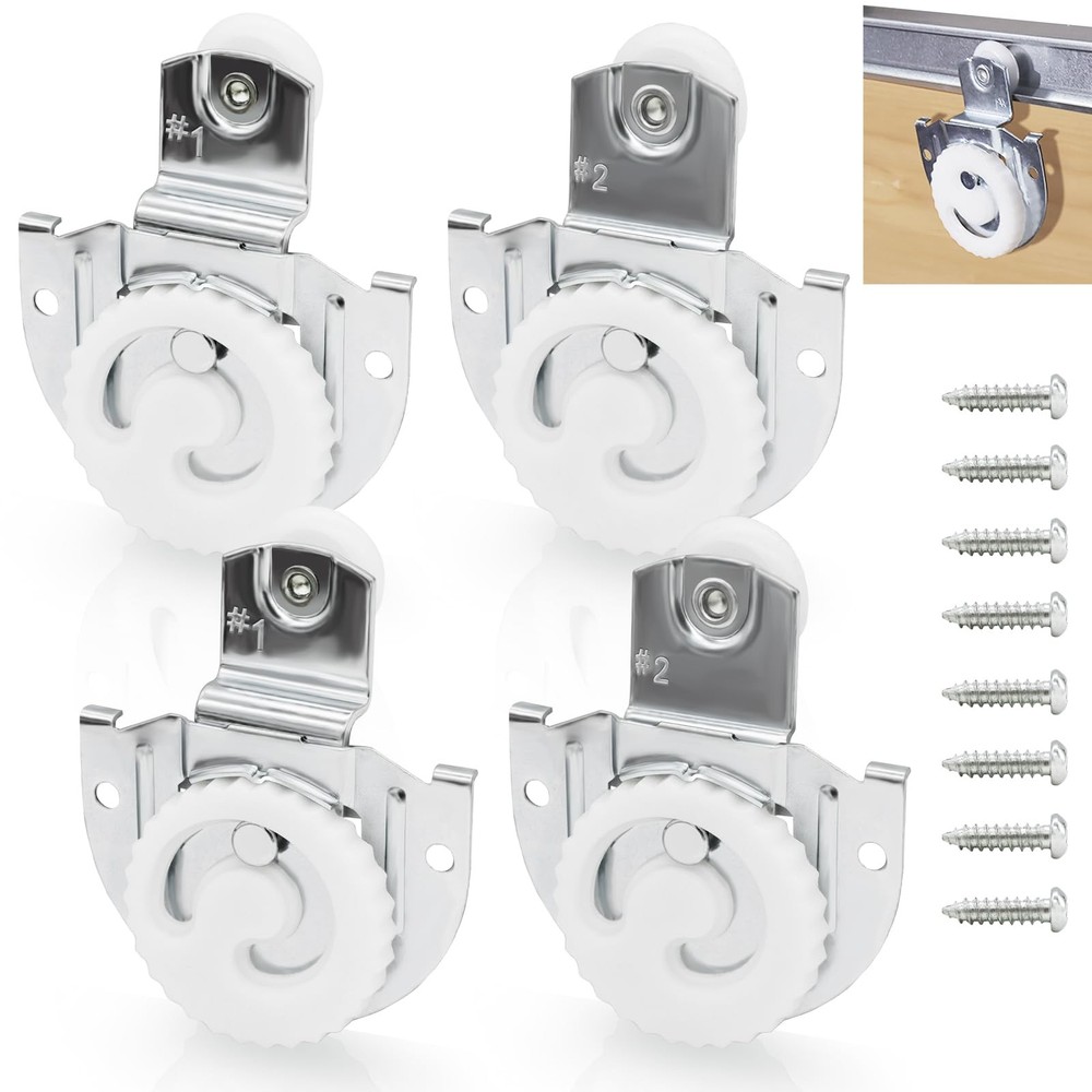 4 Piece Sliding Wardrobe Door Hardware Set, Closet Silver