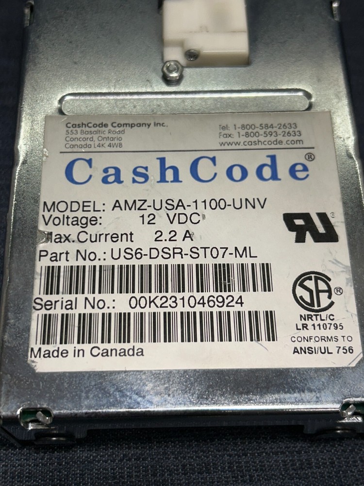 CASH CODE BILL ACCEPTOR VALIDATOR AMZ-USA-1100-UNV 12VDC 2.2A