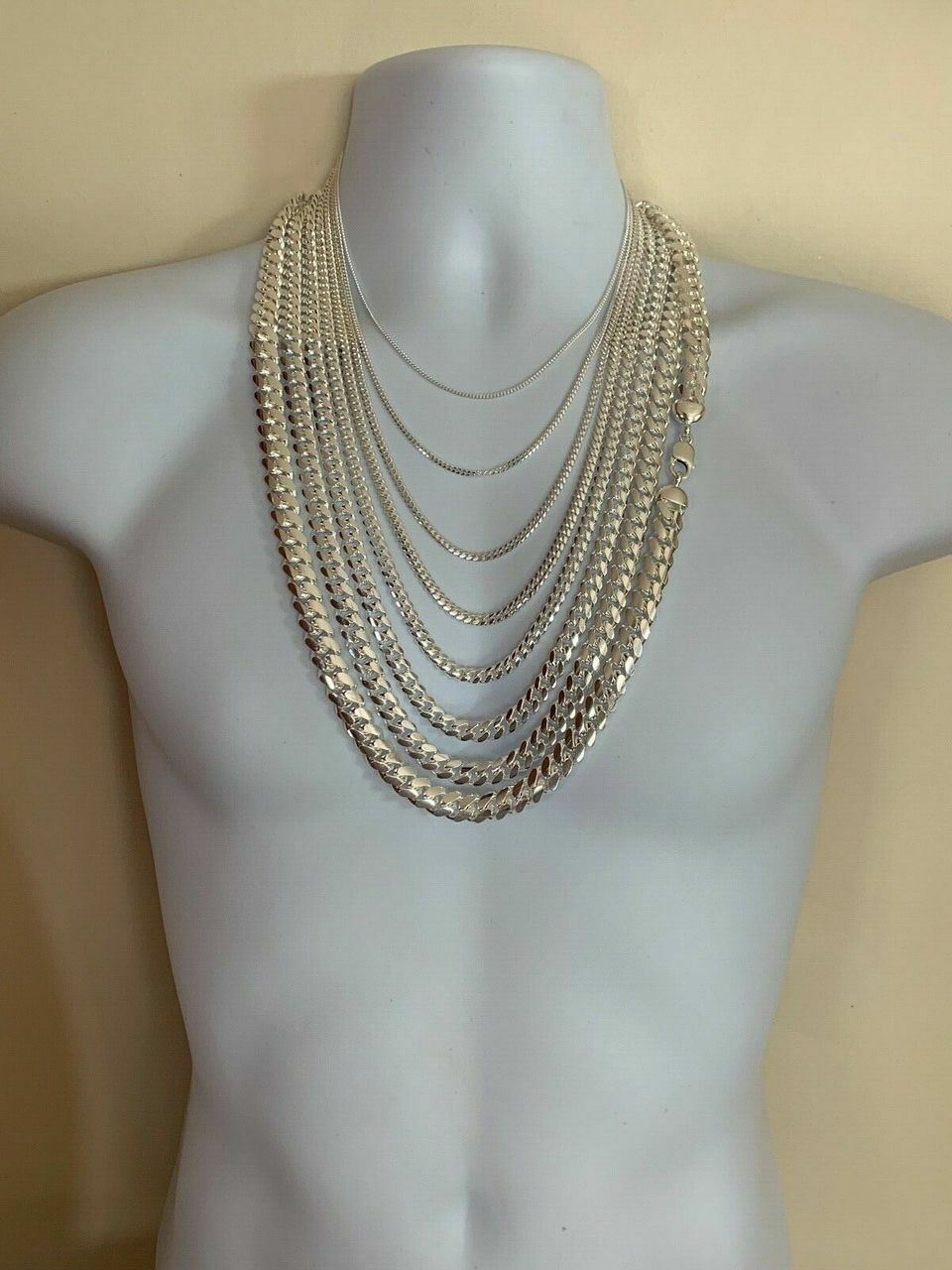 Mens Real Solid 925 Sterling Silver Miami Cuban Chain 2-12mm Heavy Link Necklace