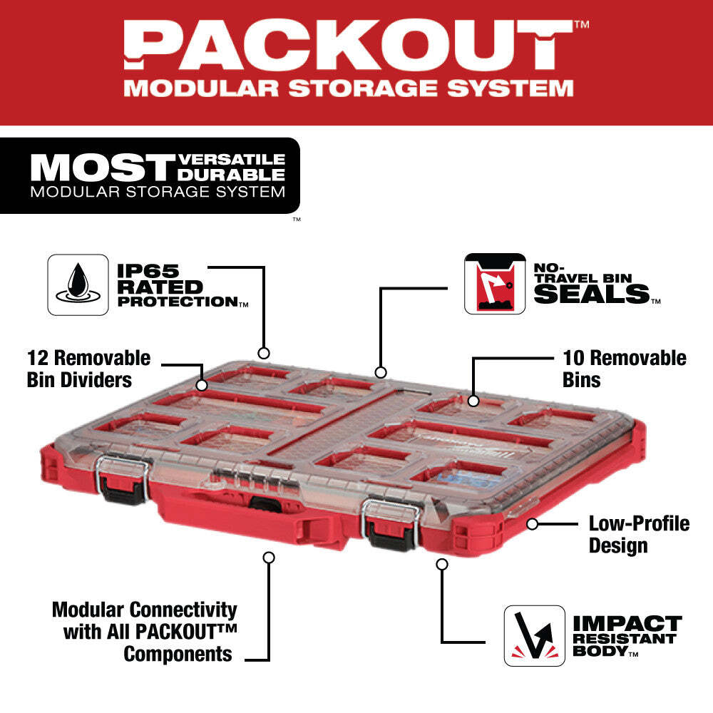 Milwaukee 48-22-8431 10-Compartment Durable PACKOUT Low-Profile Tool Organizer