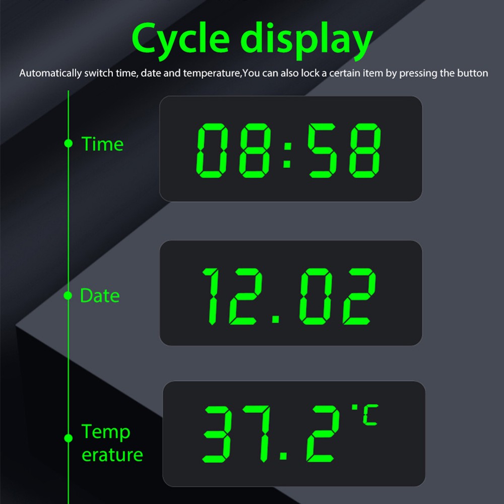 Car Dashboard Desk LED Digital Clock 3-Level Brightness Adjust Solar Charging
