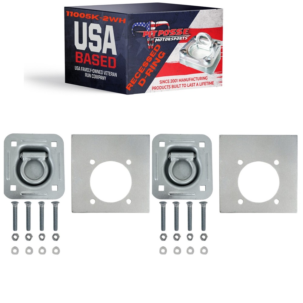 Pit Posse Cargo Trailer Anchor Tie Down D-Ring Flush with Hardware (2pk/Silver)