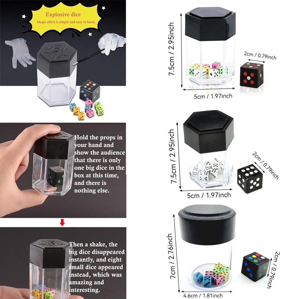 sumrica Magic(3PCS) Explode Explosion Dice Easy Magic Tricks for Kids Magic Prop
