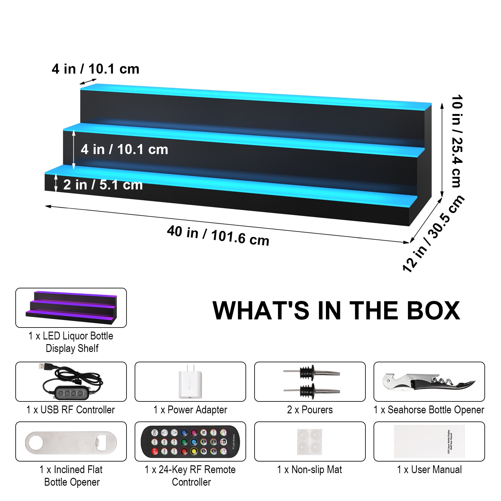 Uimoso LED Lighted Liquor Bottle Display Bar Shelf RF & App Control 40" 3-Step