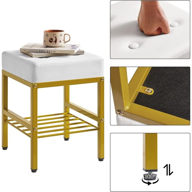 Durable PU Cushion Square Stool W/ Storage Multifunctional Footrest Table New